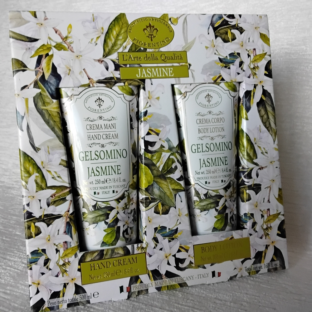 L'Arte Jasmine Scented Italian Hand Cream and Body Lotion Set, 8.4 Oz Tubes New